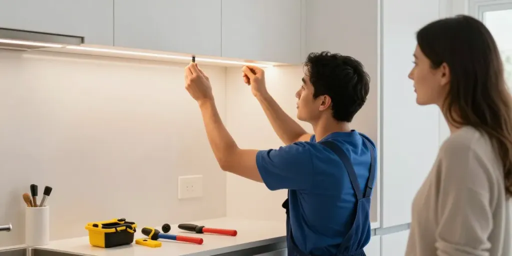 Banda LED instalată de un profesionist de încredere în bucătăria locală