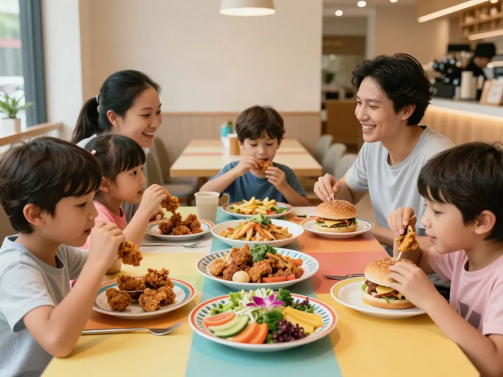 Family enjoying a meal at ROKOK88 restaurant with delicious dishes like rokok88 slot.