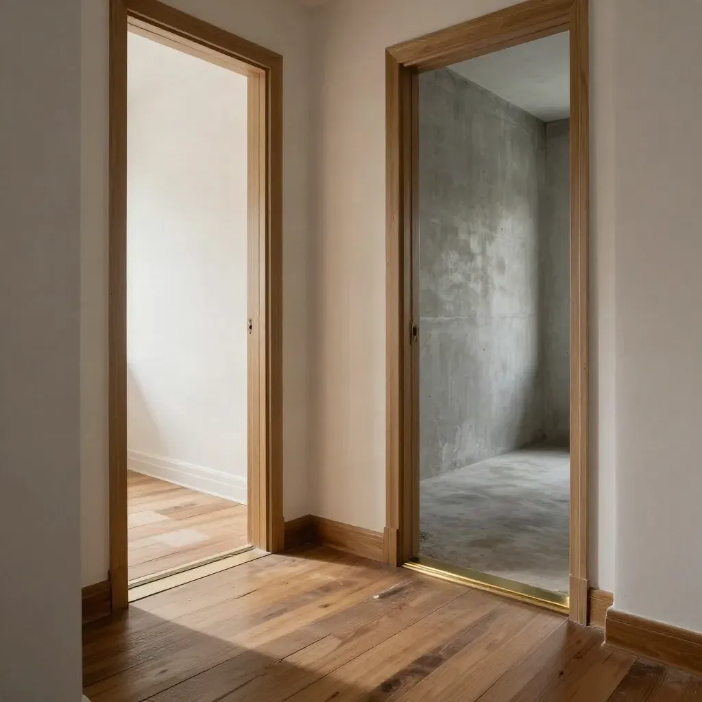 Open doors reveal two refreshed flats with white walls, repaired floors and polished thresholds.